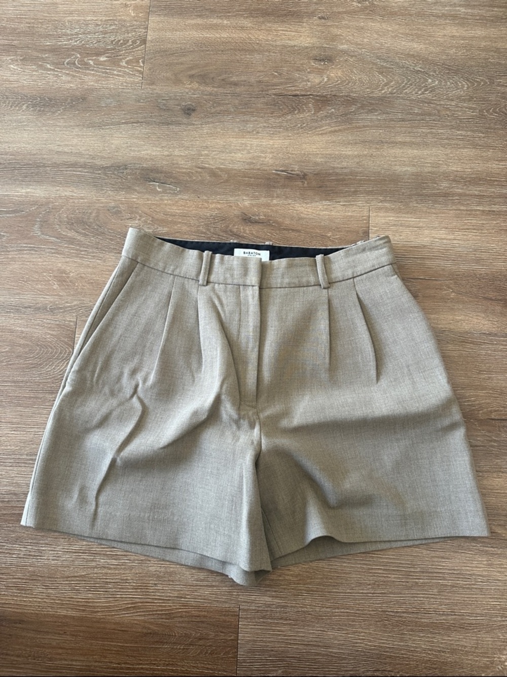 Babaton Taupe High-Rise Pleated Shorts
